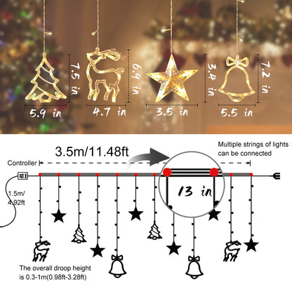 Christmas Decorations, 11.5FT Christmas Hanging Curtain Lights for Indoor Outdoor Window Home Xmas Decor