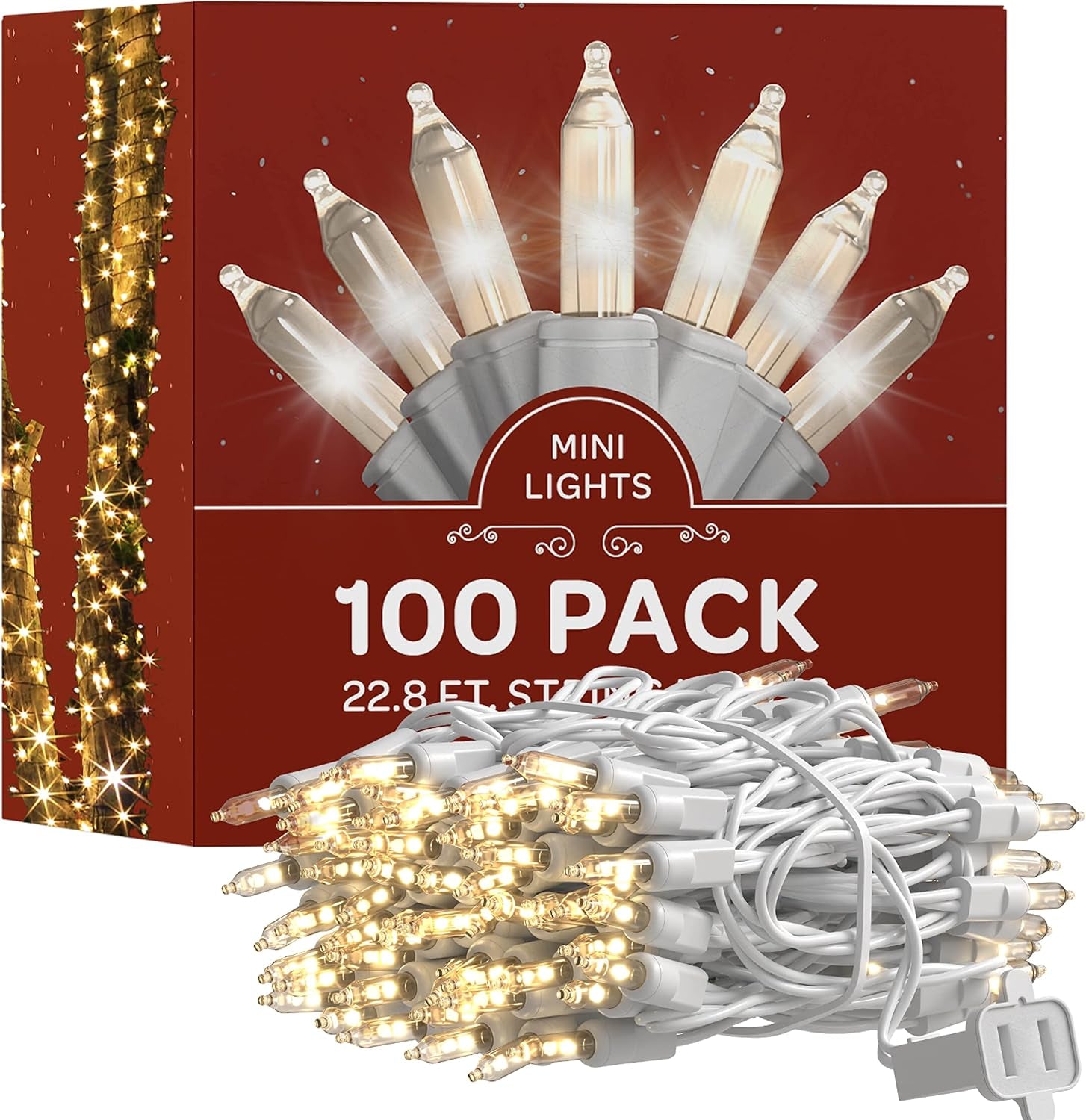 Christmas String Lights [100 Set] 25 Ft Warm White Christmas String Lights, for Xmas Tree, Garland, Holiday, Party Décor –Mini Christmas Lights for Tree Weather-Resistant (White Wire)