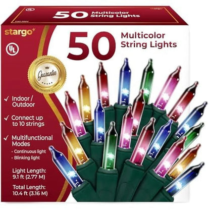 50 Incandescent String Lights Green Wire (Multicolor Bulbs )