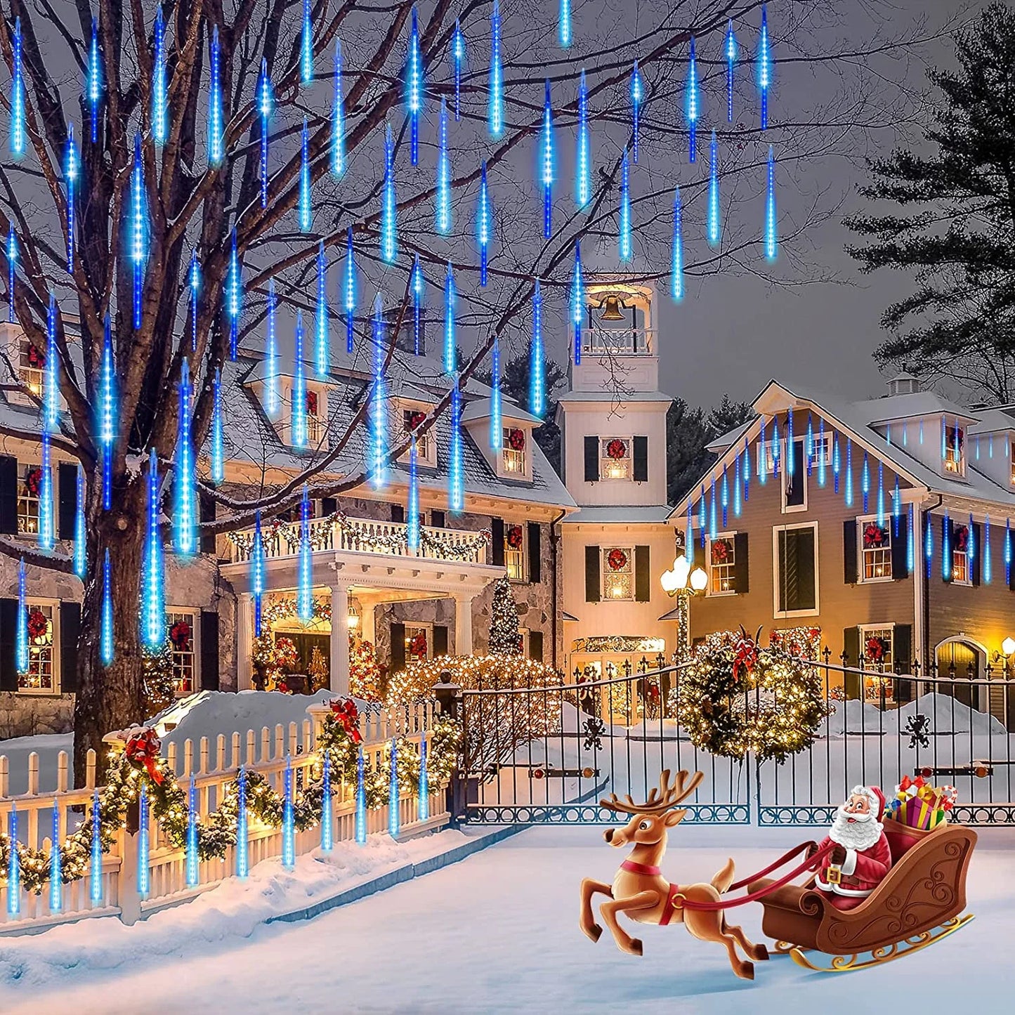 Christmas Lights, Meteor Shower Icicle String Lights, 18 Inches 8 Tubes 288 LED Christmas Lights