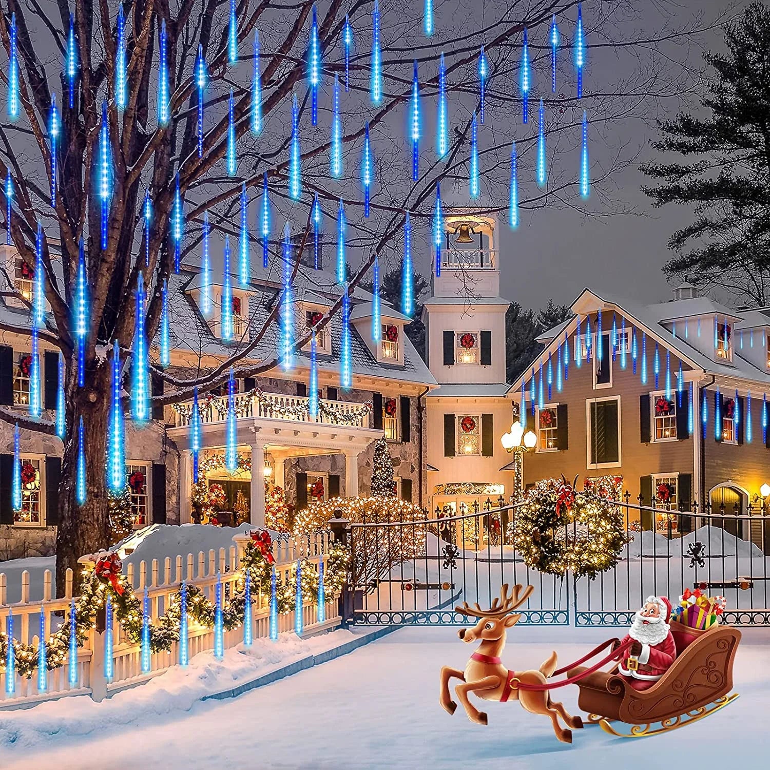 Christmas Lights, Meteor Shower Icicle String Lights, 18 Inches 8 Tubes 288 LED Christmas Lights