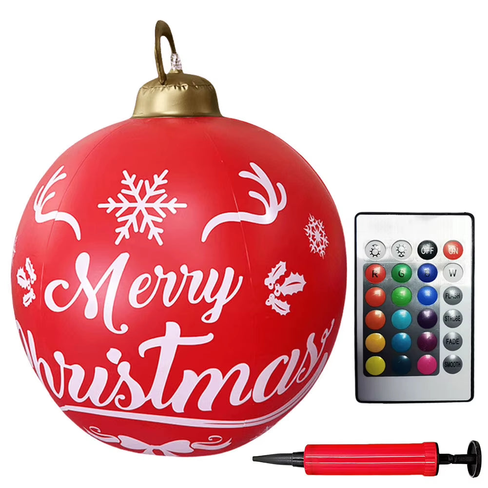24 Inch Light up PVC Inflatable Christmas Ball with Light Remote PVC Giant Inflatable Christmas Balls Christmas Decorations Ball