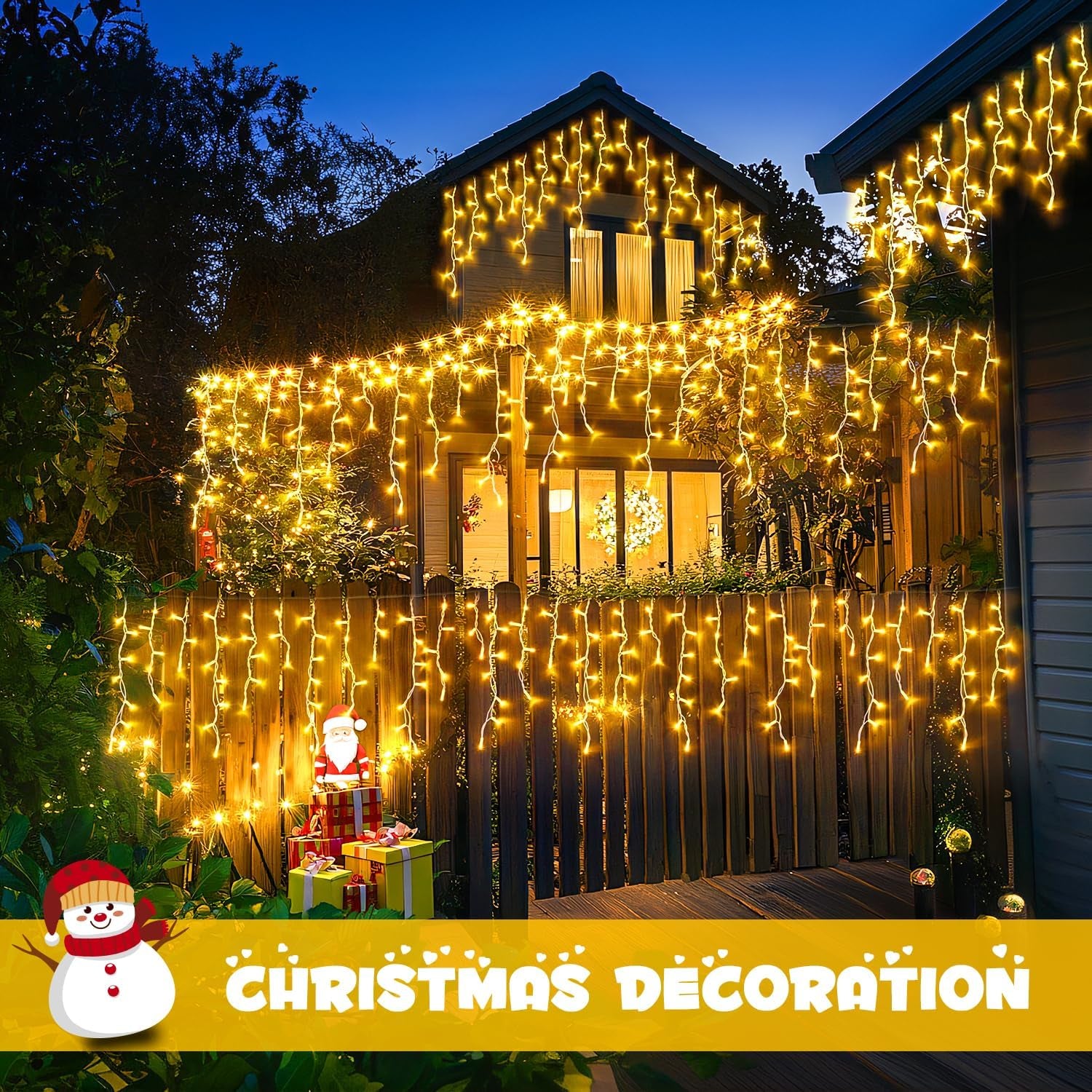 Christmas Icicle Lights for Outside-800 LED Warm White Icicle Lights Outdoor Waterproof, Warm White Christmas String Light for House Wedding Party Christmas Decoration