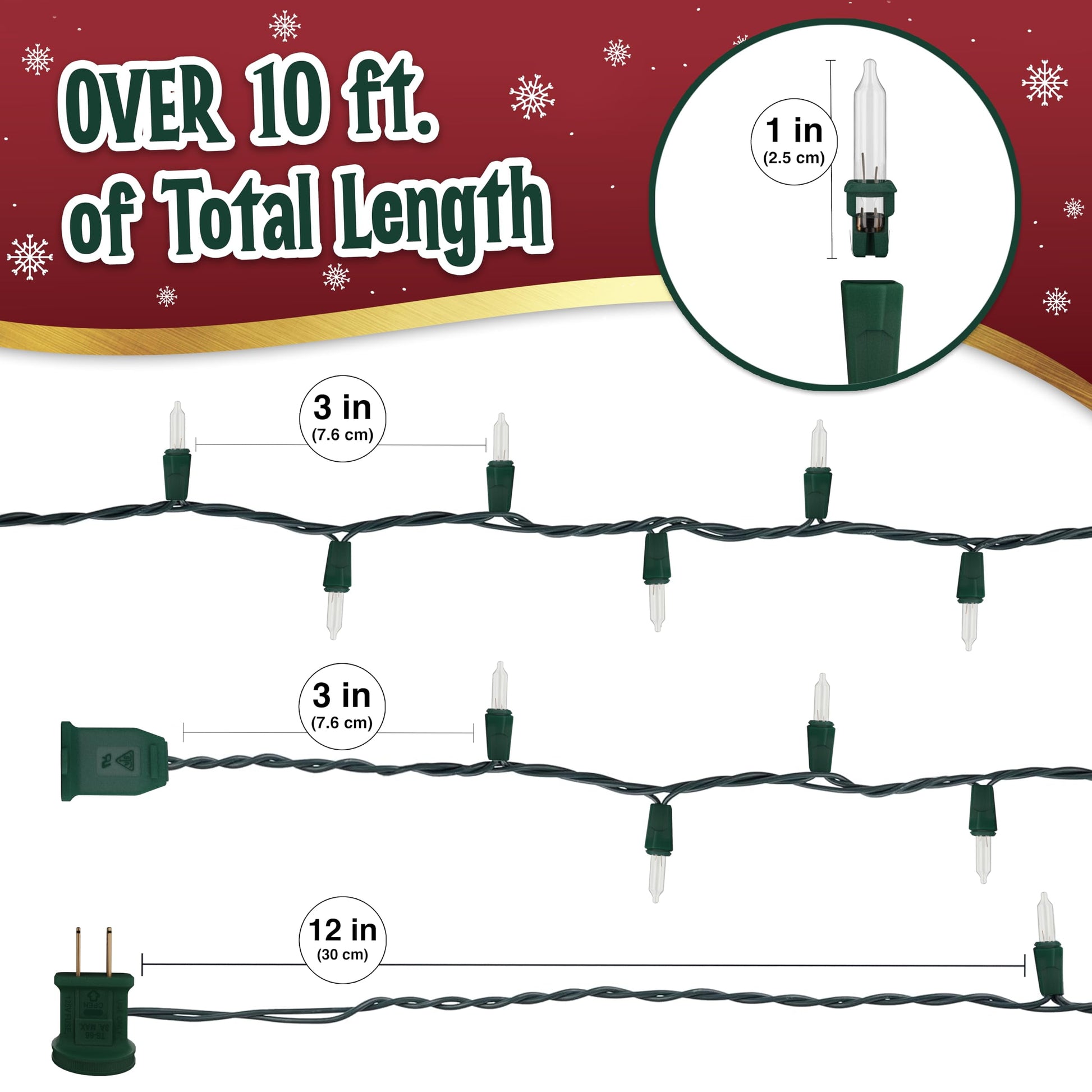 50 Incandescent String Lights Green Wire (White Bulbs)