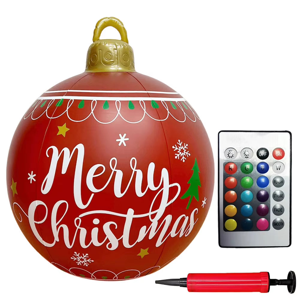 24 Inch Light up PVC Inflatable Christmas Ball with Light Remote PVC Giant Inflatable Christmas Balls Christmas Decorations Ball