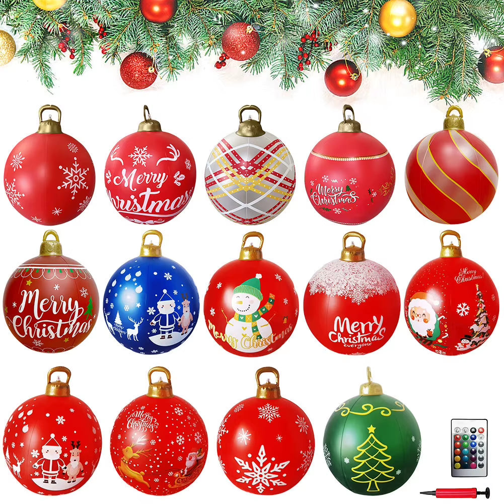 24 Inch Light up PVC Inflatable Christmas Ball with Light Remote PVC Giant Inflatable Christmas Balls Christmas Decorations Ball