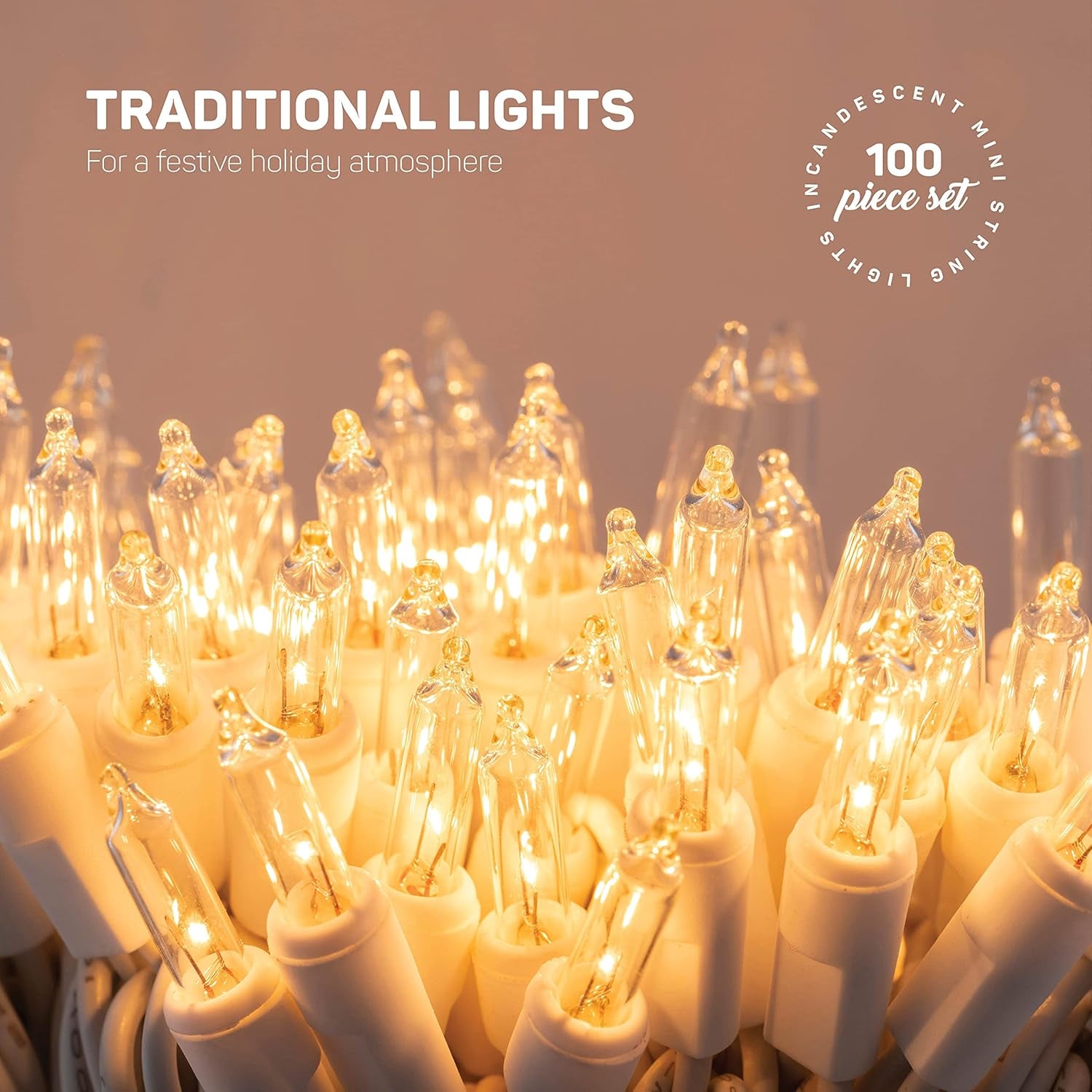 Christmas String Lights [100 Set] 25 Ft Warm White Christmas String Lights, for Xmas Tree, Garland, Holiday, Party Décor –Mini Christmas Lights for Tree Weather-Resistant (White Wire)