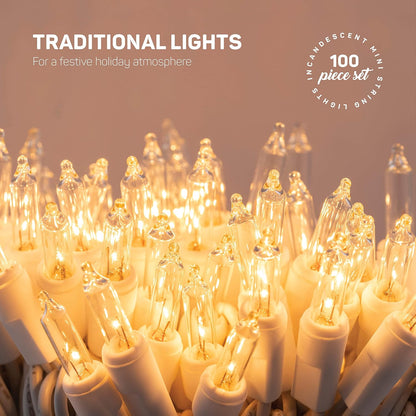 Christmas String Lights [100 Set] 25 Ft Warm White Christmas String Lights, for Xmas Tree, Garland, Holiday, Party Décor –Mini Christmas Lights for Tree Weather-Resistant (White Wire)