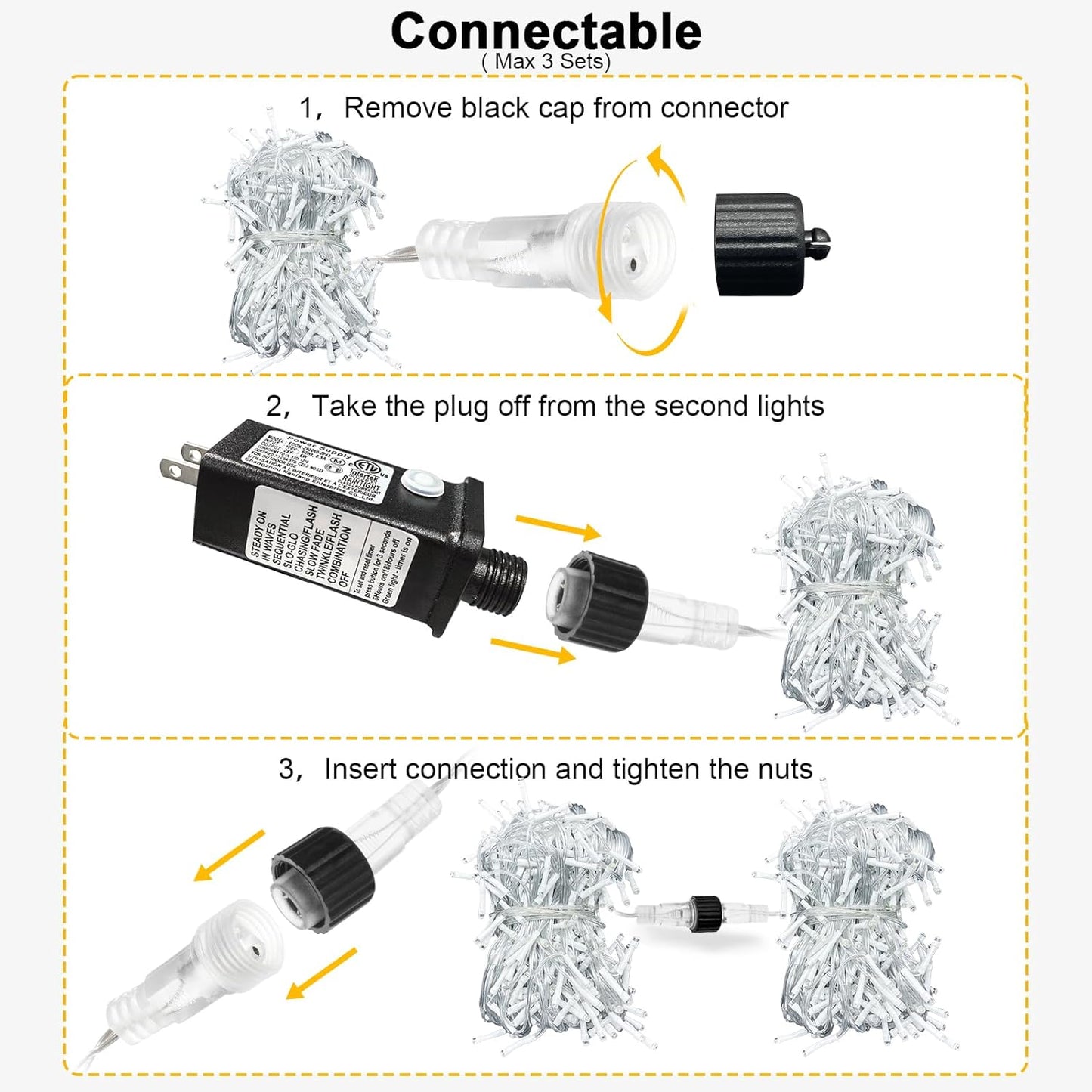 White Christmas Lights Outdoor, 66Ft 640 LED Icicle Lights for outside House with Connectable Clear Wire 8 Modes Timer, Plug in Waterproof for Home Holiday Eaves Yard Roof Party Room Indoor Decoration