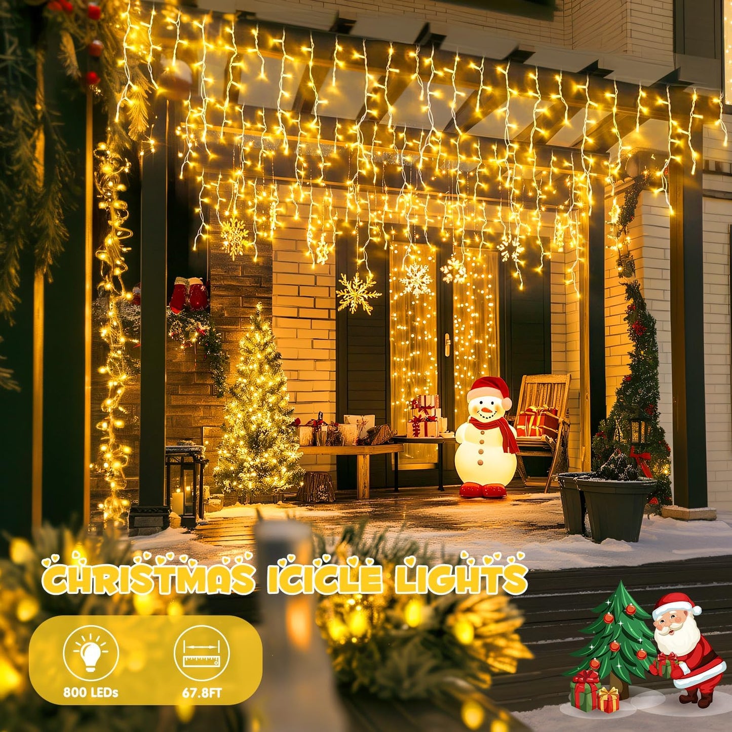 Christmas Icicle Lights for Outside-800 LED Warm White Icicle Lights Outdoor Waterproof, Warm White Christmas String Light for House Wedding Party Christmas Decoration