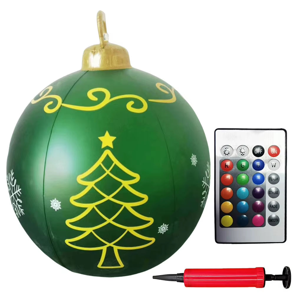 24 Inch Light up PVC Inflatable Christmas Ball with Light Remote PVC Giant Inflatable Christmas Balls Christmas Decorations Ball