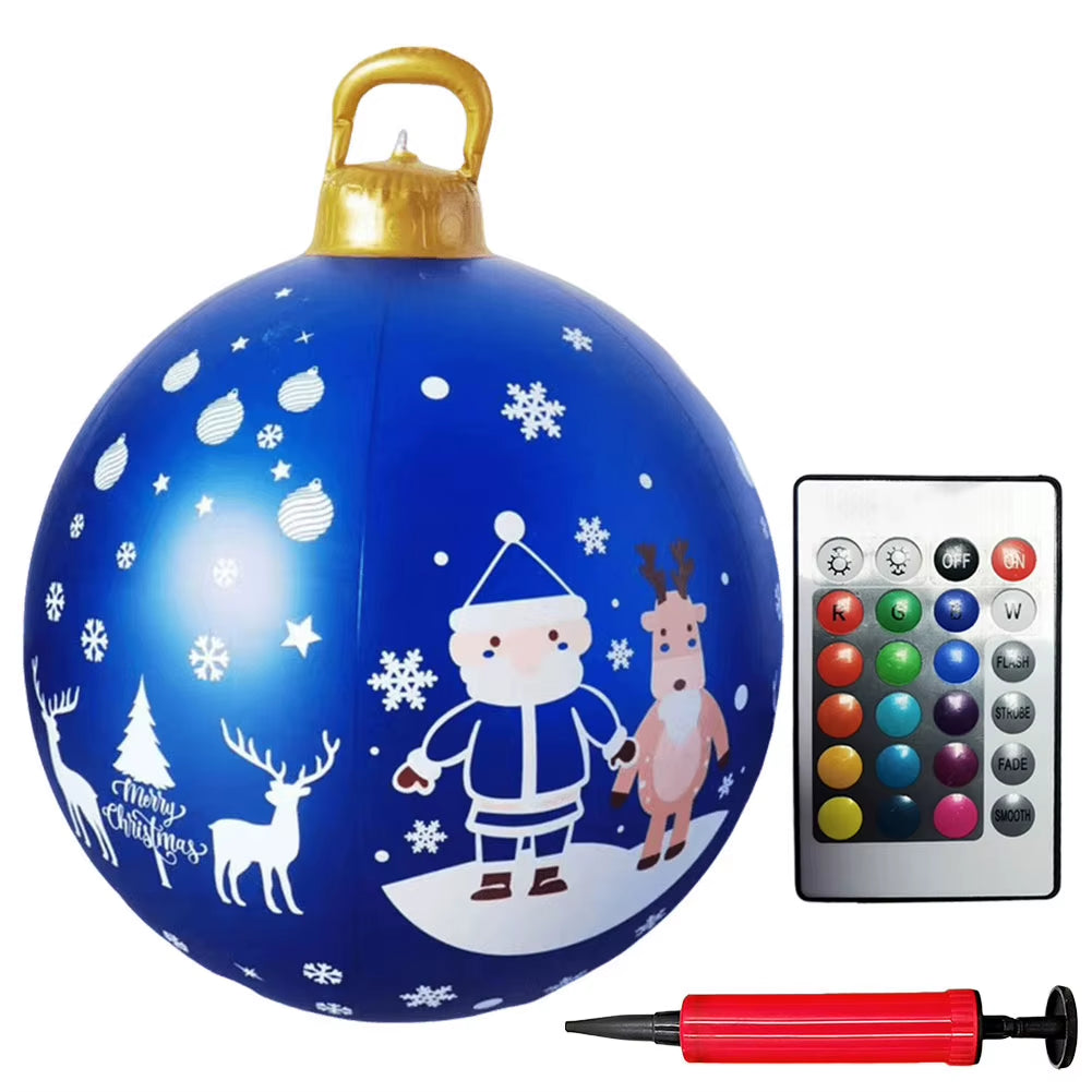 24 Inch Light up PVC Inflatable Christmas Ball with Light Remote PVC Giant Inflatable Christmas Balls Christmas Decorations Ball