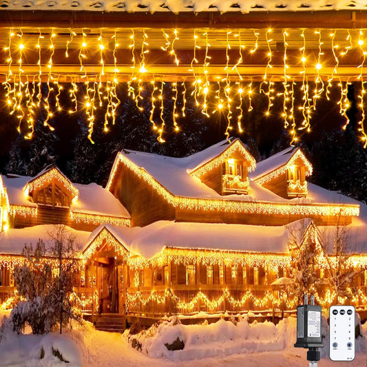 Christmas Icicle Lights for Outside-800 LED Warm White Icicle Lights Outdoor Waterproof, Warm White Christmas String Light for House Wedding Party Christmas Decoration