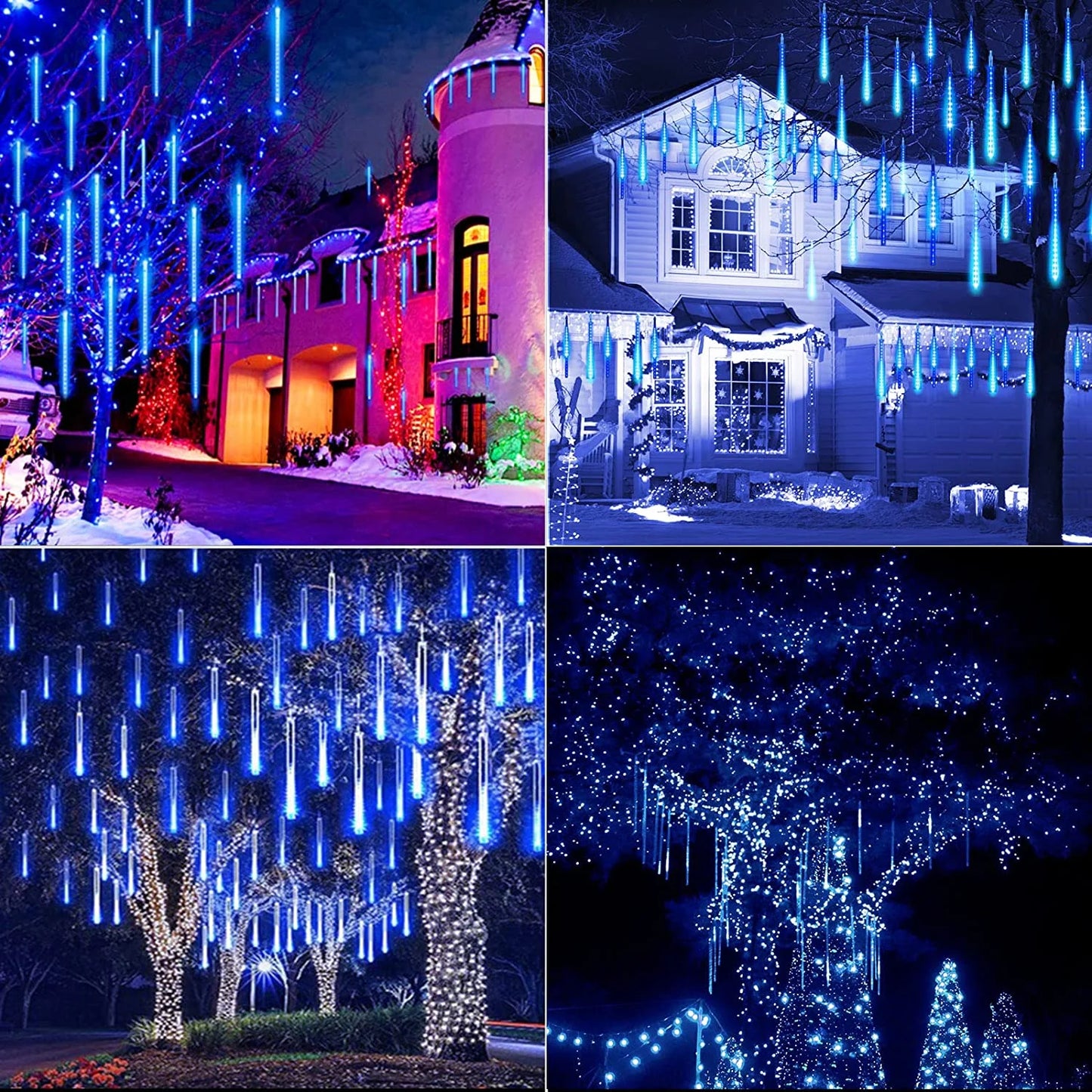 Christmas Lights, Meteor Shower Icicle String Lights, 18 Inches 8 Tubes 288 LED Christmas Lights