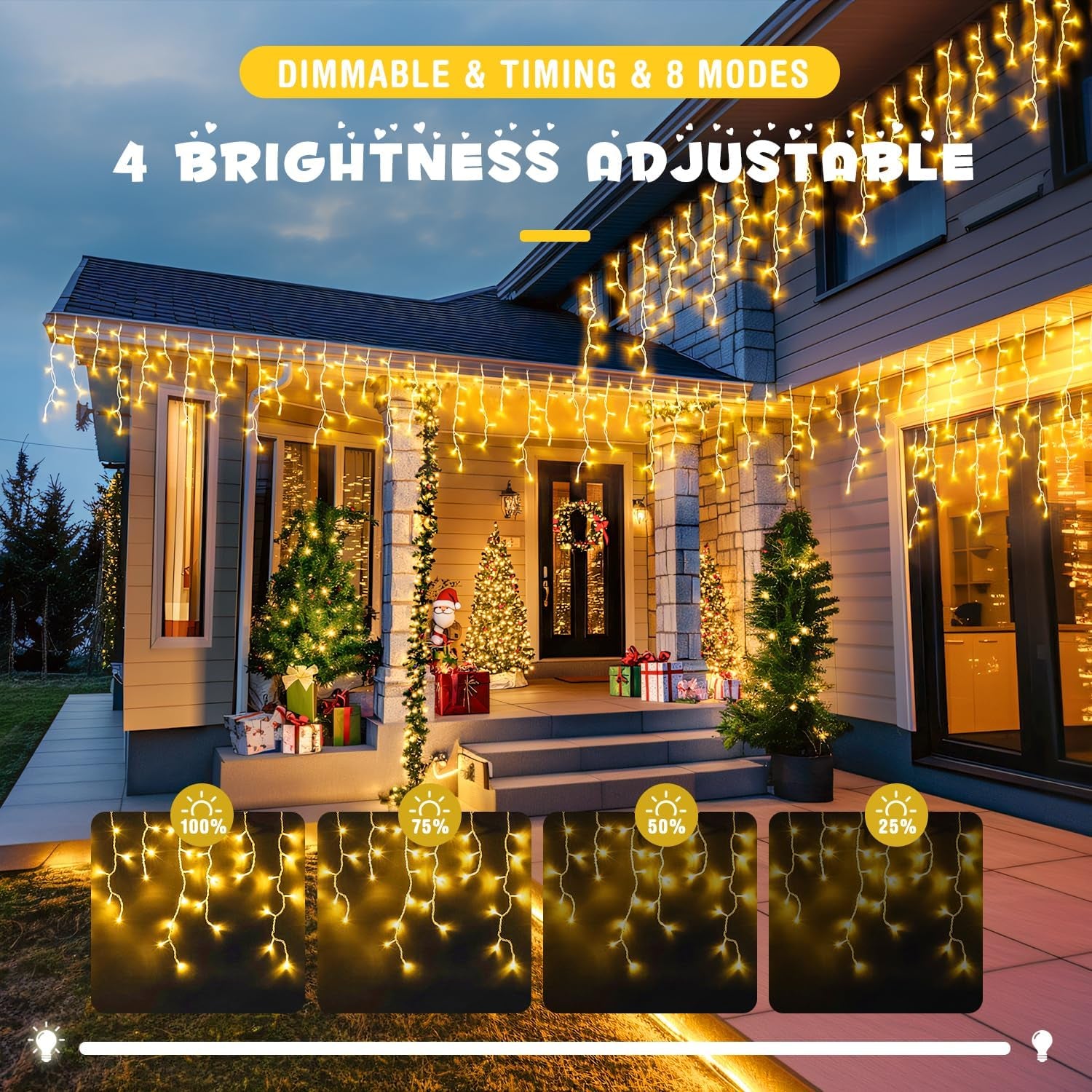 Christmas Icicle Lights for Outside-800 LED Warm White Icicle Lights Outdoor Waterproof, Warm White Christmas String Light for House Wedding Party Christmas Decoration