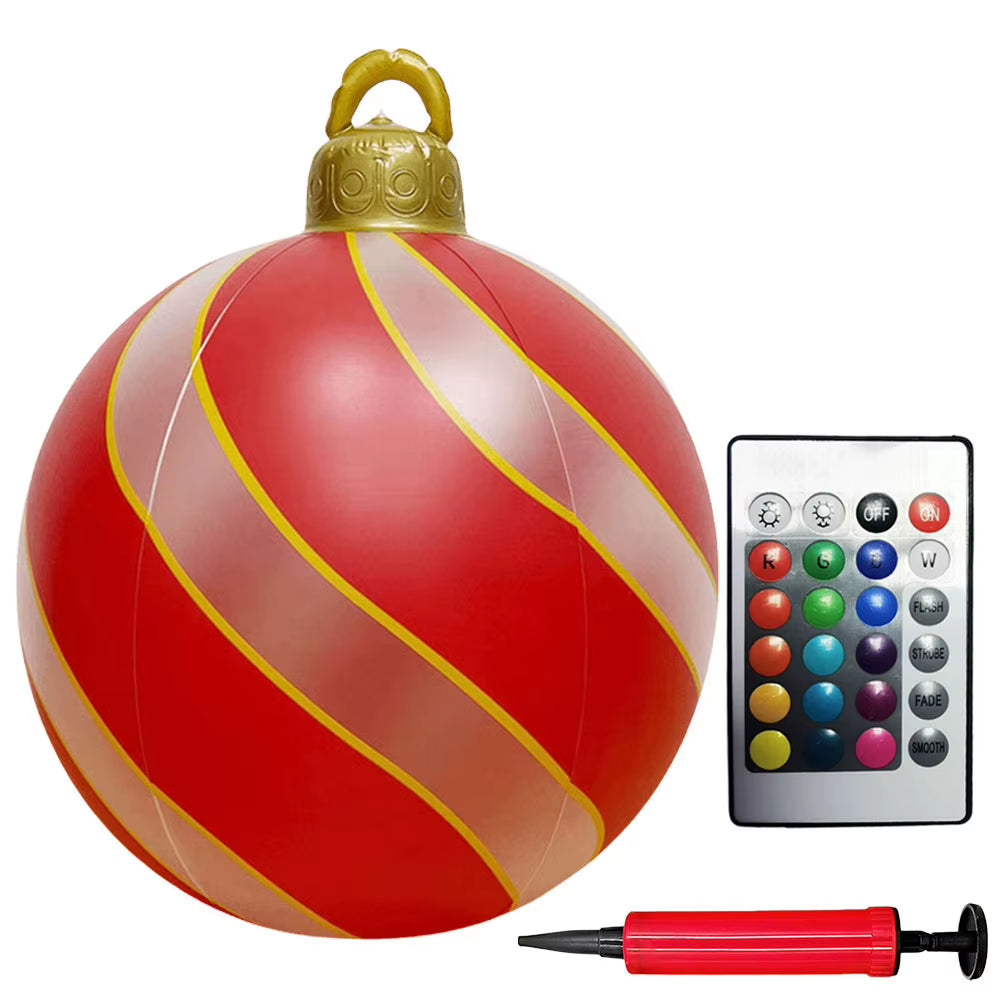 24 Inch Light up PVC Inflatable Christmas Ball with Light Remote PVC Giant Inflatable Christmas Balls Christmas Decorations Ball